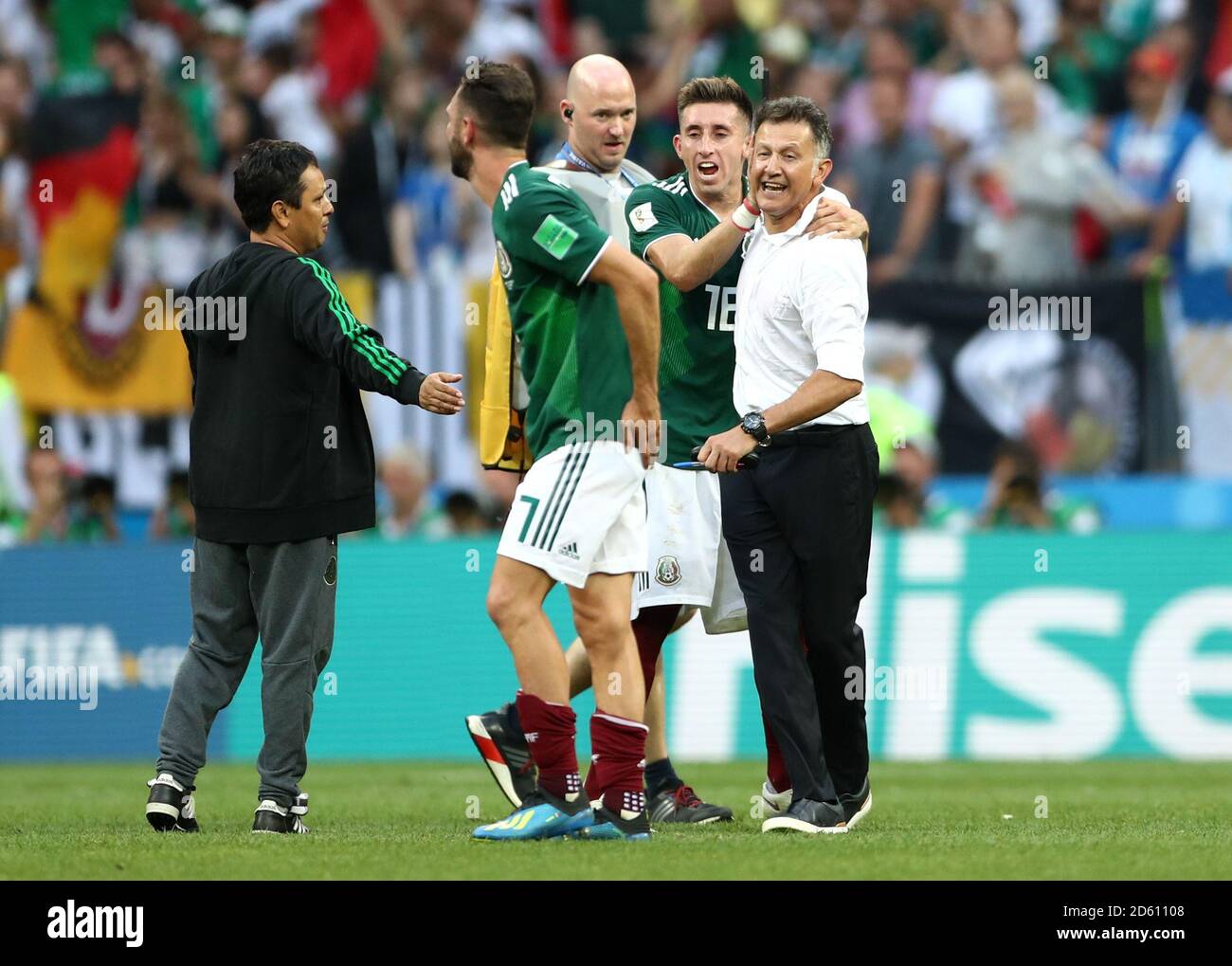 Mexico's Andres Guardado celebrates with Mexico Manager Juan Carlos Osorio after the final whistle Stock Photo
