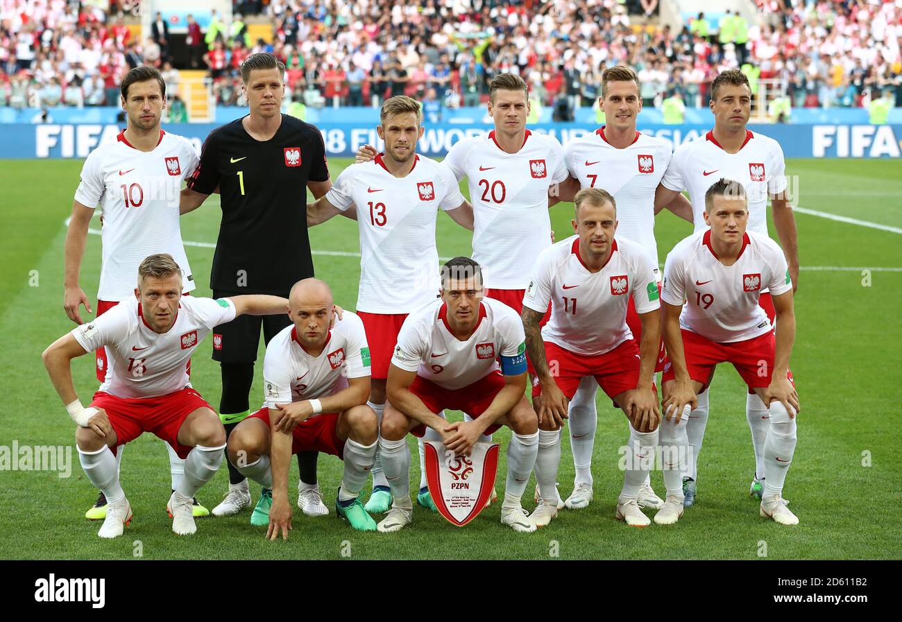 Poland team group photo:  Back Row (left-right): Grzegorz Krychowiak, Wojciech Szczesny, Maciej Rybus, Lukasz Piszczek, Arkadiusz Milik and Thiago Cionek.  Front Row (left-right): Jakub Blaszczykowski, Michal Pazdan, Robert Lewandowski, Kamil Grosicki and Piotr Zielinski.   Stock Photo