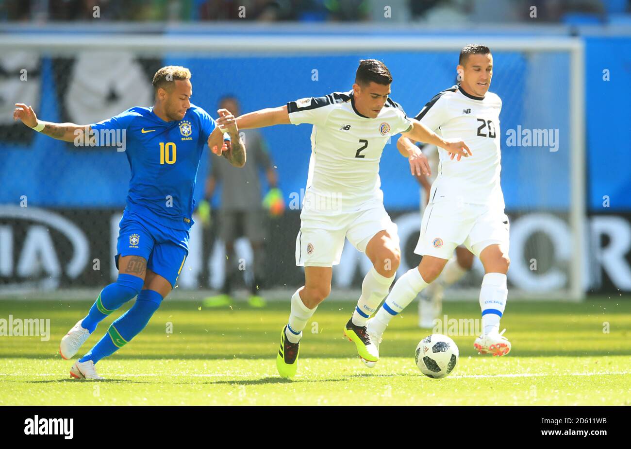 Brazil's Neymar (left) and Costa Rica's Johnny Acosta battle for the ball Stock Photo