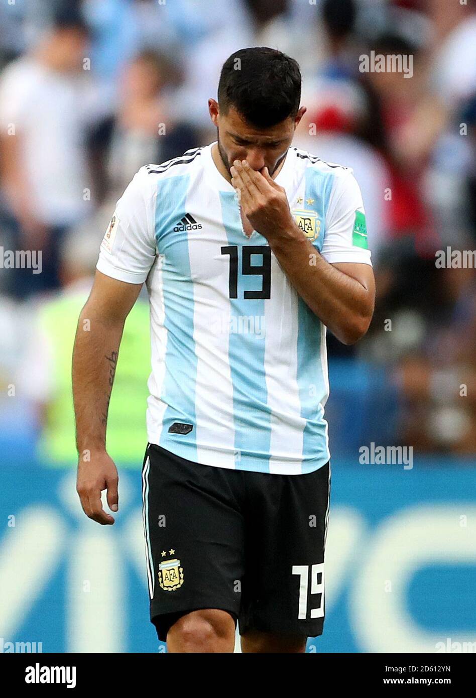 Argentina's Sergio Aguero appears dejected after the final whistle Stock Photo