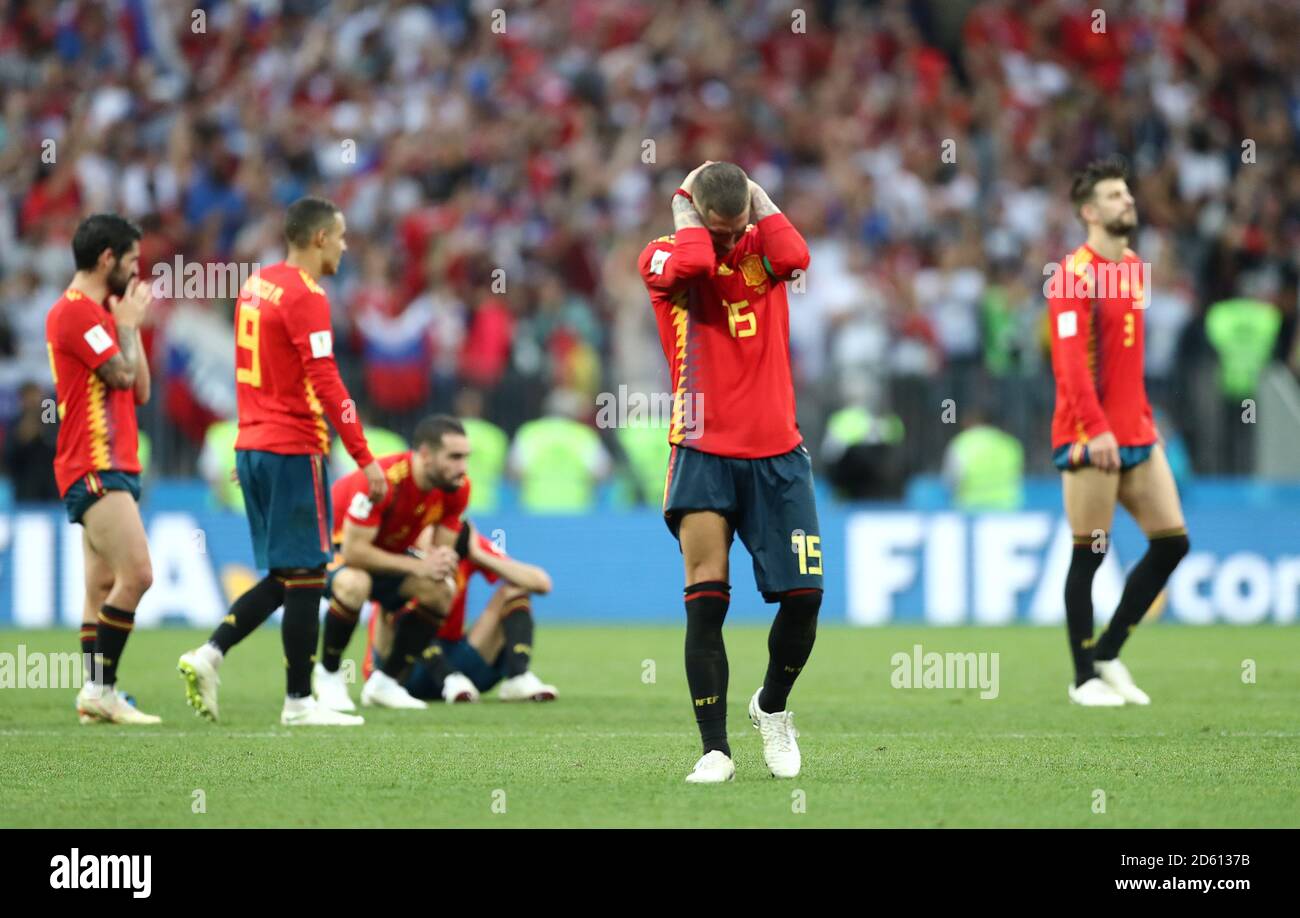 Spain S Sergio Ramos Centre Right Appears Dejected After Spain Lose A