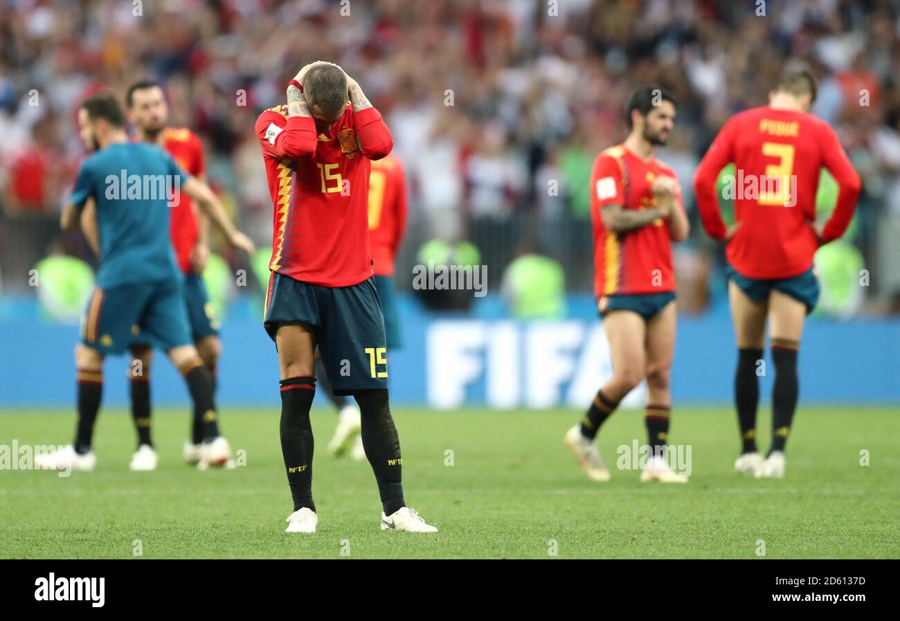 Spain S Sergio Ramos Centre Appears Dejected After Spain Lose A