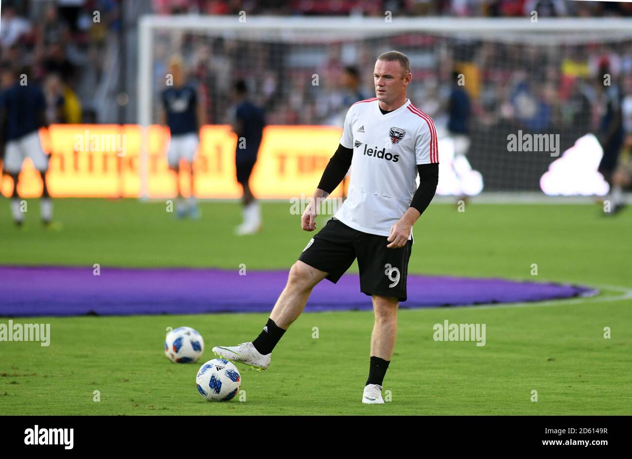 DC United player Wayne Rooney  in action before the Major League Soccer match between D.C. United and Vancouver Whitecaps FC at the Audi Field Stadium on July 14, 2018 in Washington D.C.  Stock Photo