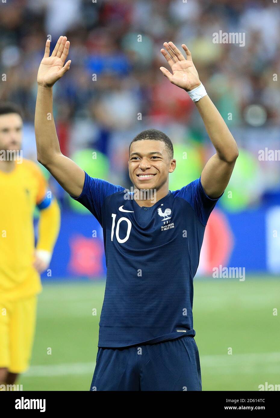 France's Kylian Mbappe celebrates after the FIFA World Cup 2018 final at the Luzhniki Stadium in Moscow, 15th July 2018 Stock Photo