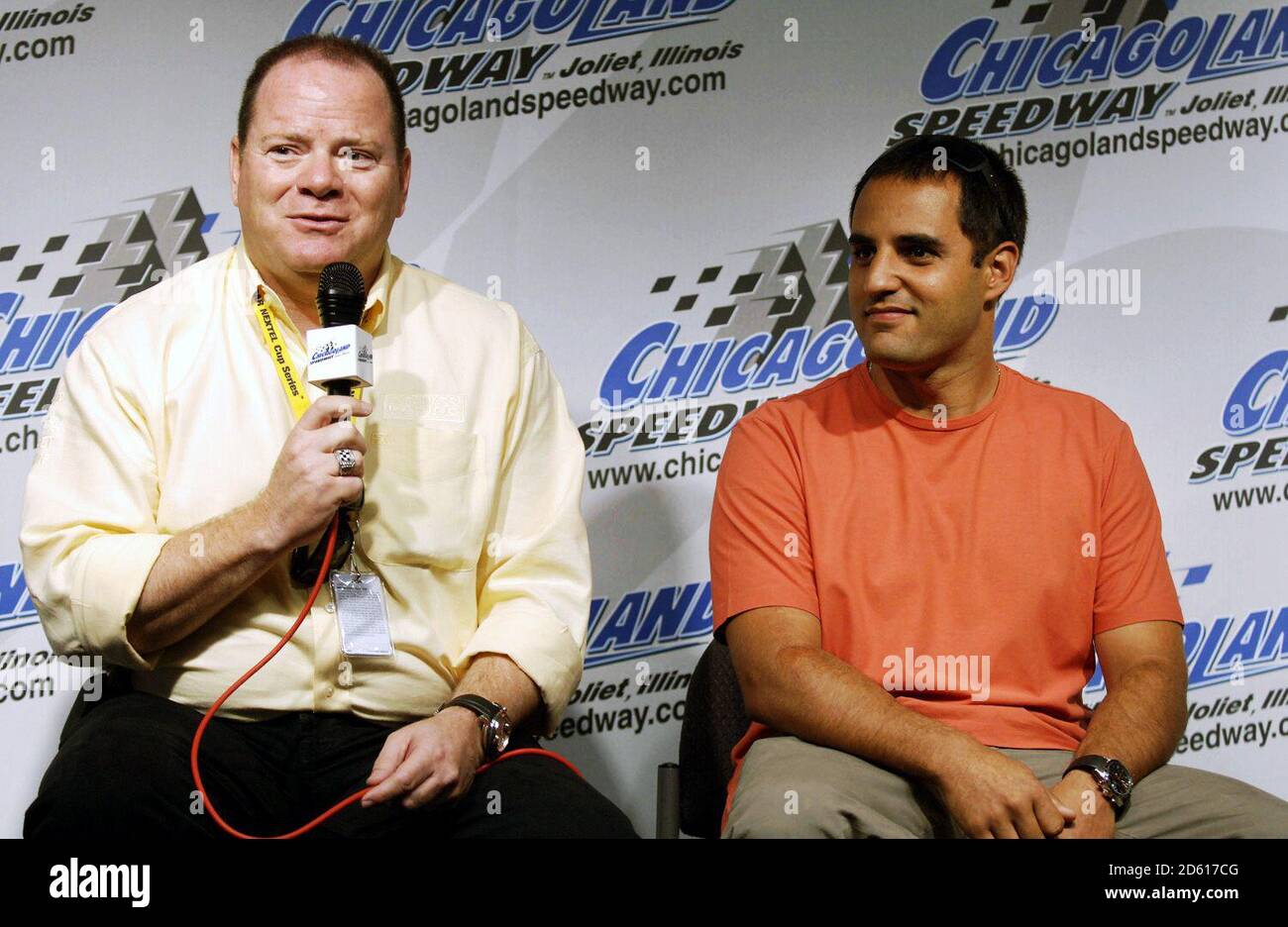 Juan Pablo Montoya (COL) in a press conference with Chip Ganassi (USA) Chip Ganassi Racing Team Owner to announce his move to Nascar with Chip Ganassi Racing Stock Photo