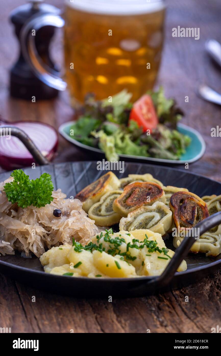 bavarian maultaschen pasta in a pan Stock Photo