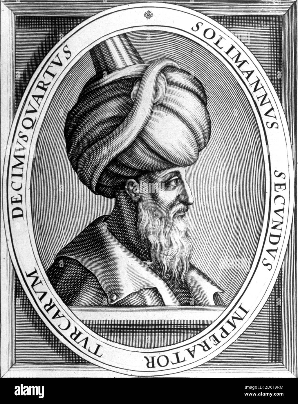 Suleiman the Magnificent. Portrait of the tenth and longest-reigning Sultan of the Ottoman Empire, Suleiman I (1494-1566), engraving c.1900 Stock Photo
