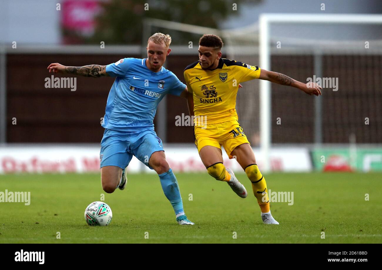 Coventry City's Jack Grimmer (left) and Oxford United's Marcus Browne