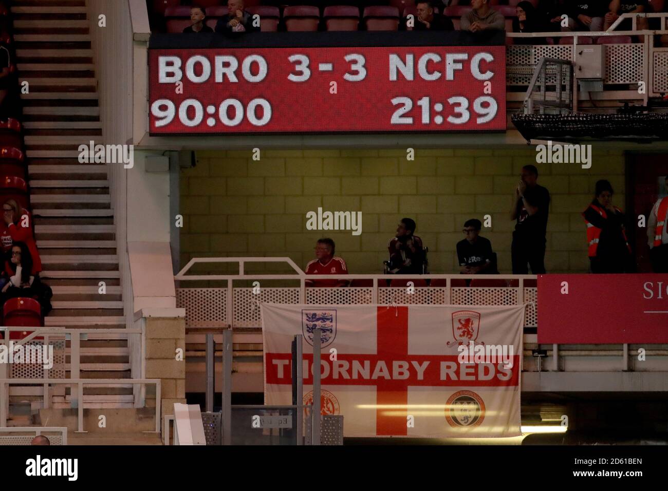 Full time score at Riverside, Middlesbrough's Football stadium Stock