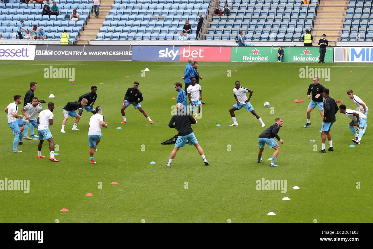 Coventry players warming up before the game Stock Photo