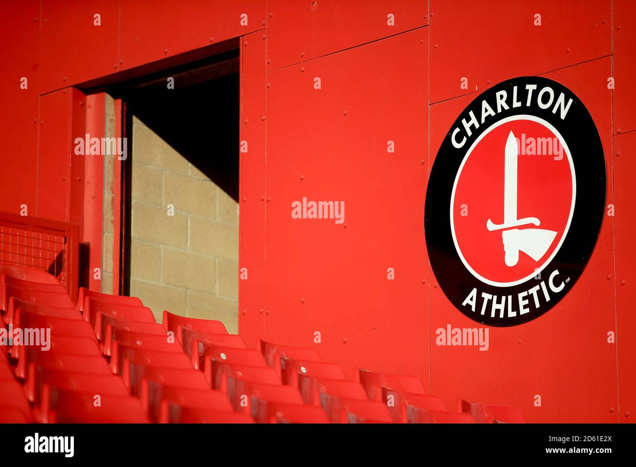 A general view of the club crest at The Valley Stock Photo