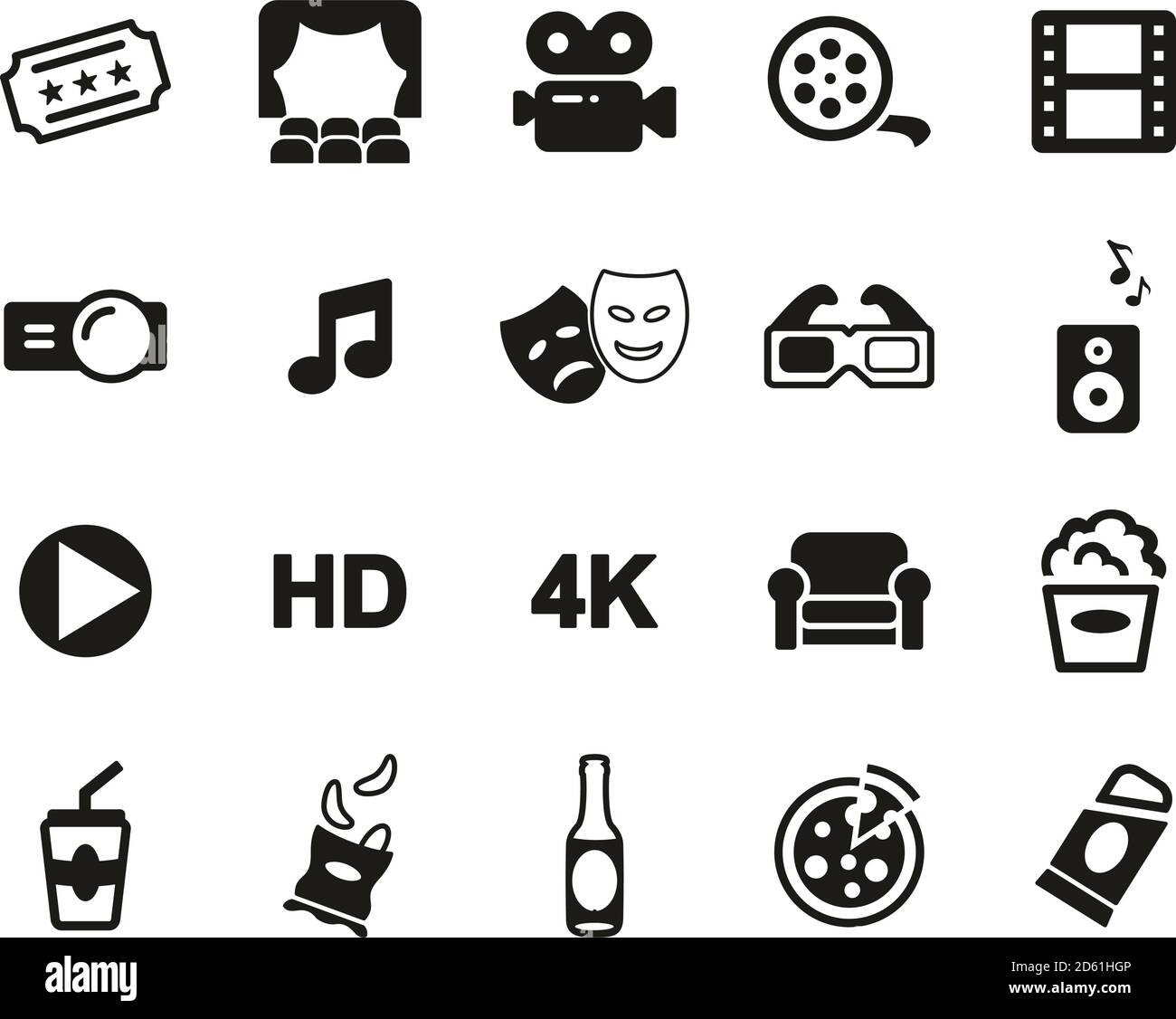 Cinema Or Movie Theater Icons Black & White Set Big Stock Vector Image ...