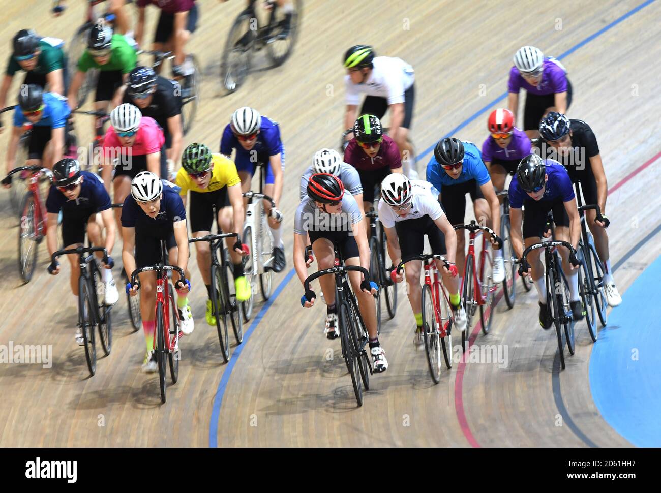 Short Scratch Race, Group B Boys Heat 1 at the Derby Velodrome, Derby Arena Stock Photo