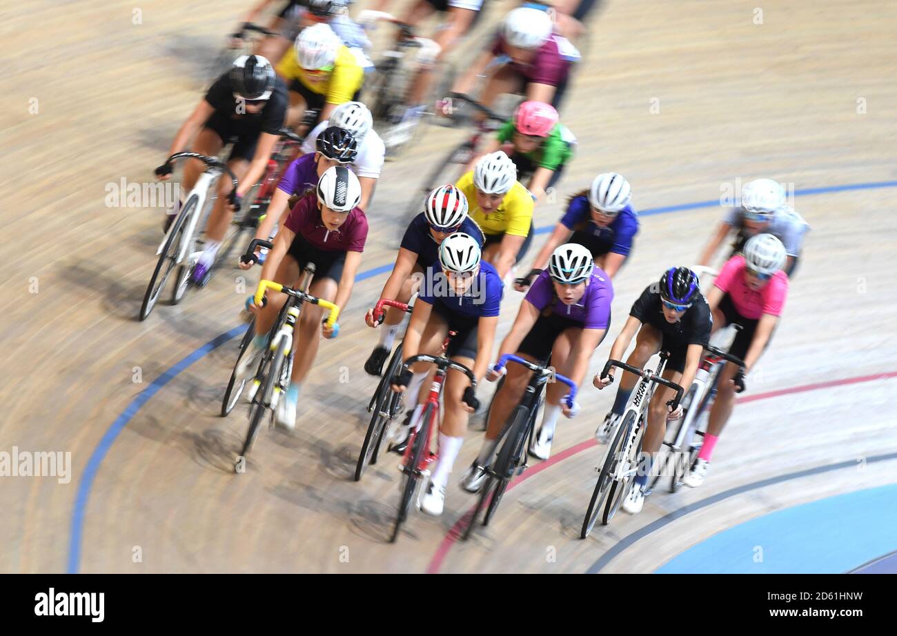 Girls Group Racing Elimination Race Girls Group A Heat 1 at the Derby Velodrome, Derby ...
