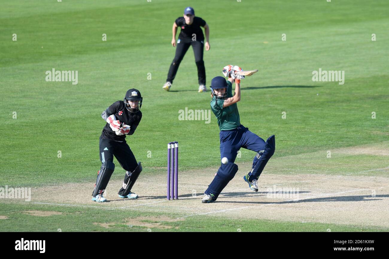 Team Sciver's Katie Green bats during the cricket competition at the