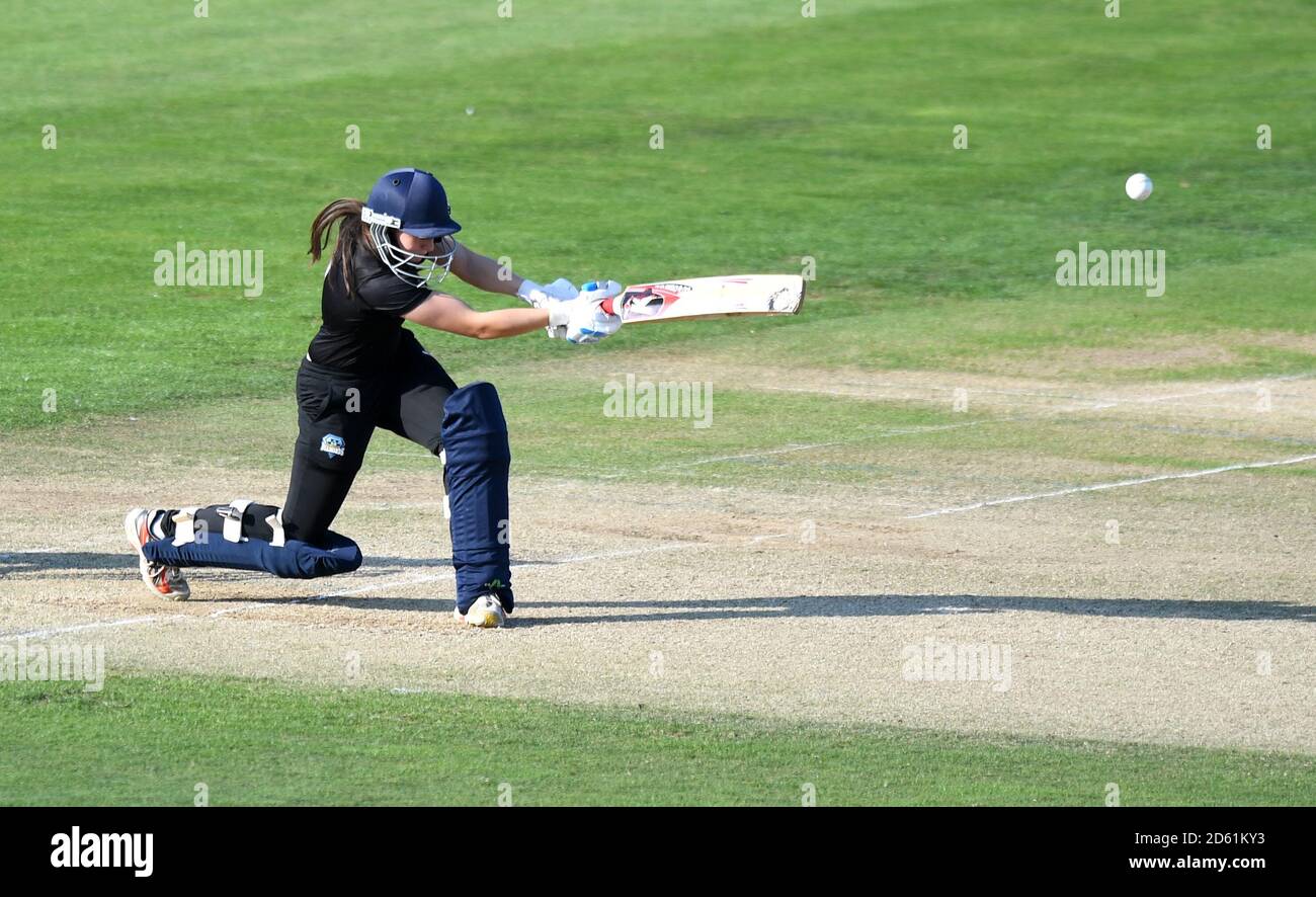 Team Knight's Francesca Goldthorpe bats during the cricket competition