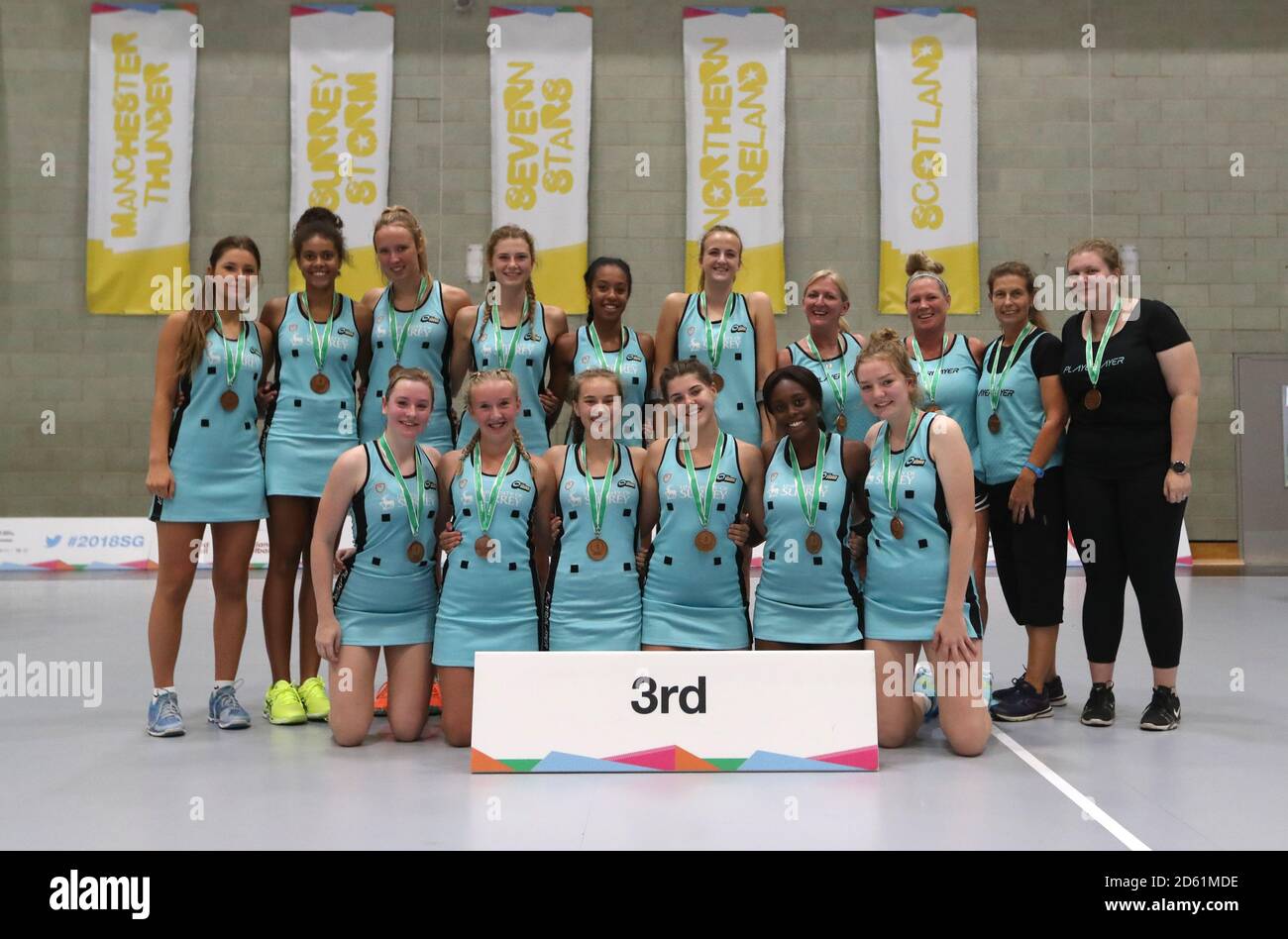 Bronze medalists in the Netball Surrey Storm at the 2018 School Games held at Loughborough
