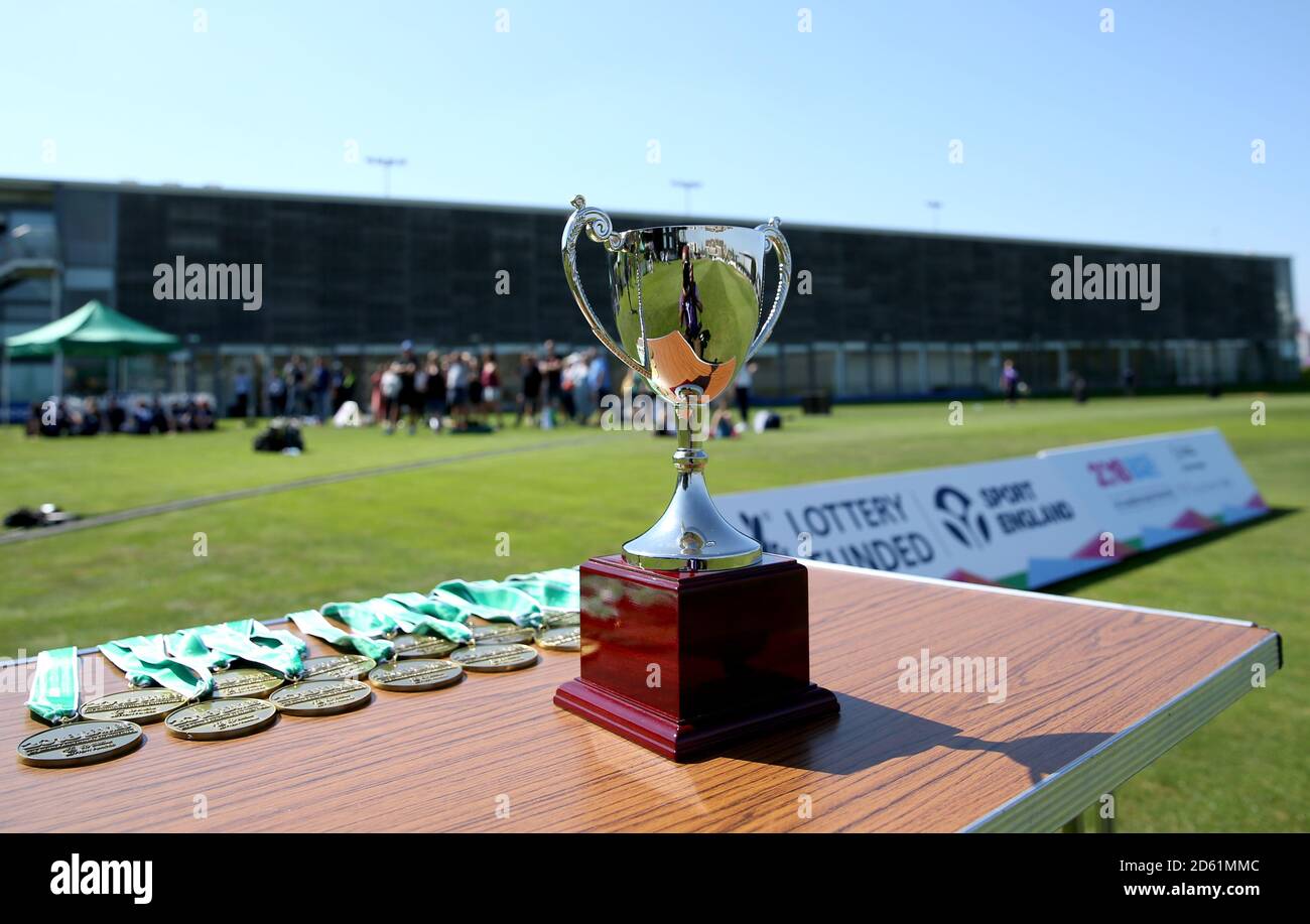 A general view of the 2018 School Games Champions Trophy prior to the medal  ceremony at the end of the Cricket Final during Day Four of the 2018 School  Games held at