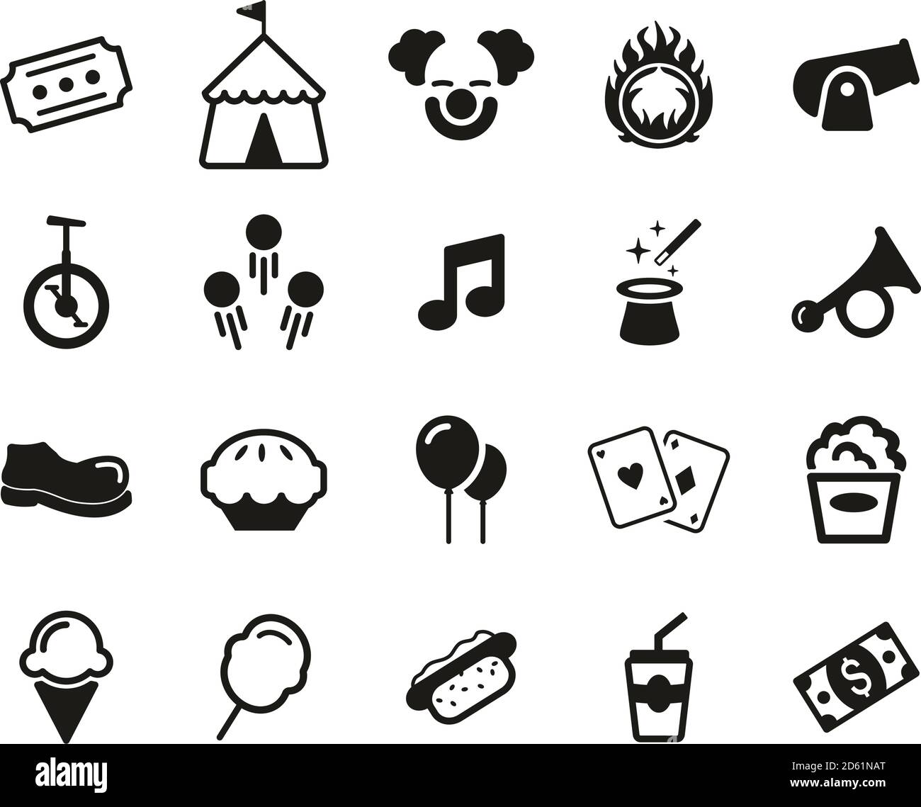 Circus Or Circus Show Icons Black & White Set Big Stock Vector Image ...