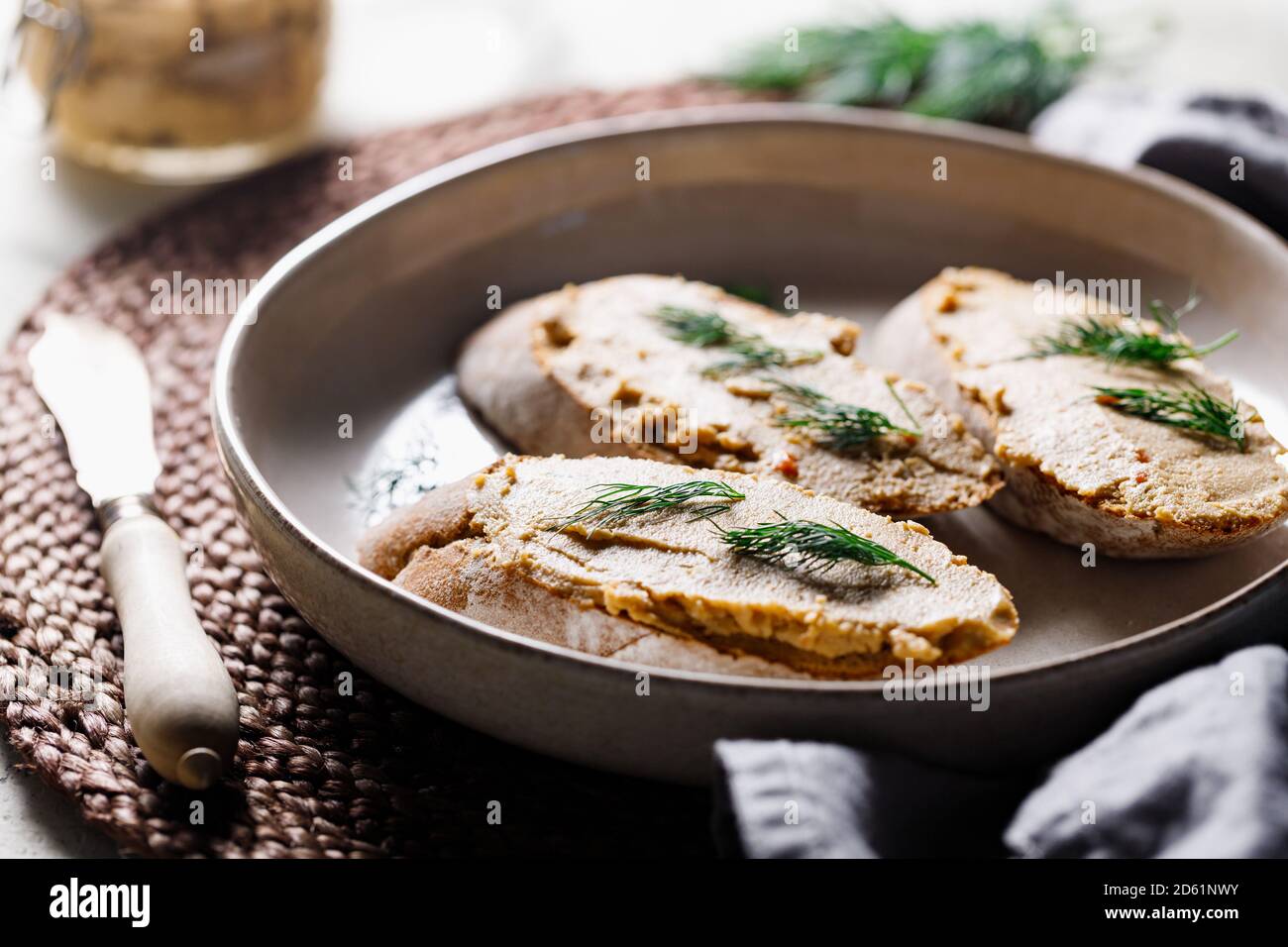 Toasts with pate and fresh drill. Healthy appetizer Stock Photo Alamy