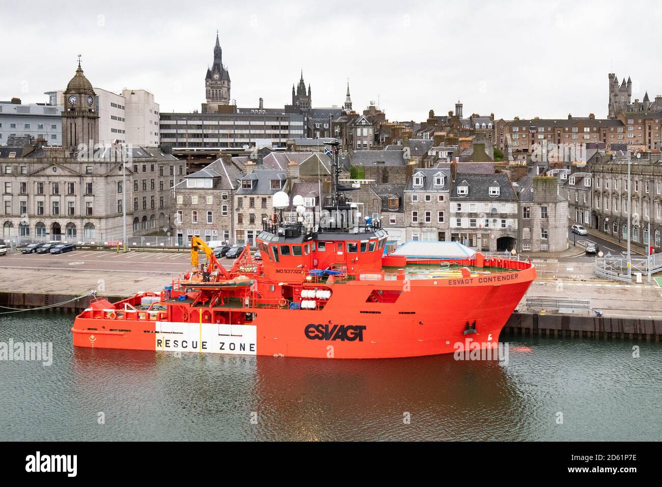 Esvagt contender standby safety vessel at Aberdeen harbour, Scotland UK Stock Photo