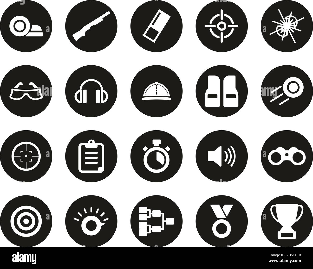 Clay Shooting or Skeet Shooting Icons White On Black Flat Design Circle ...