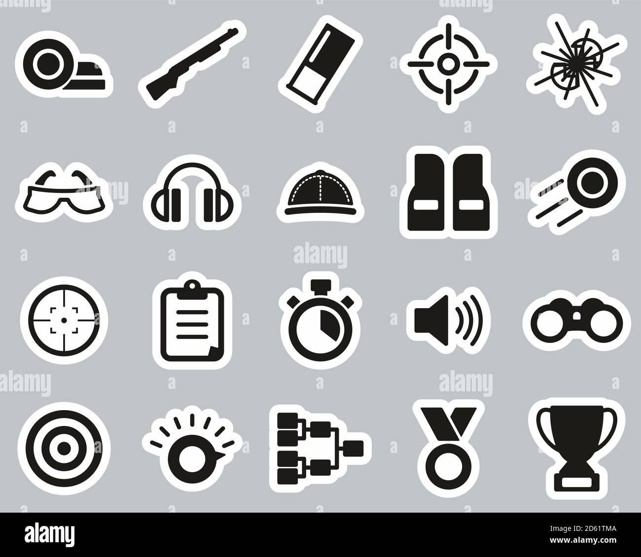 Clay Shooting or Skeet Shooting Icons Black & White Sticker Set Big ...