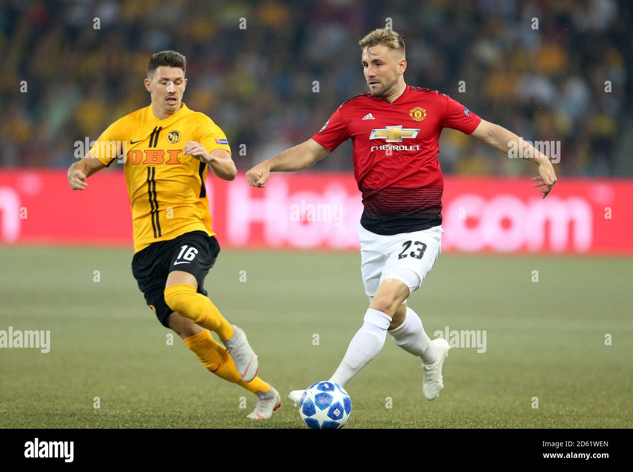 Young Boys' Christian Fassnacht (left) and Manchester United's Luke Shaw in action Stock Photo