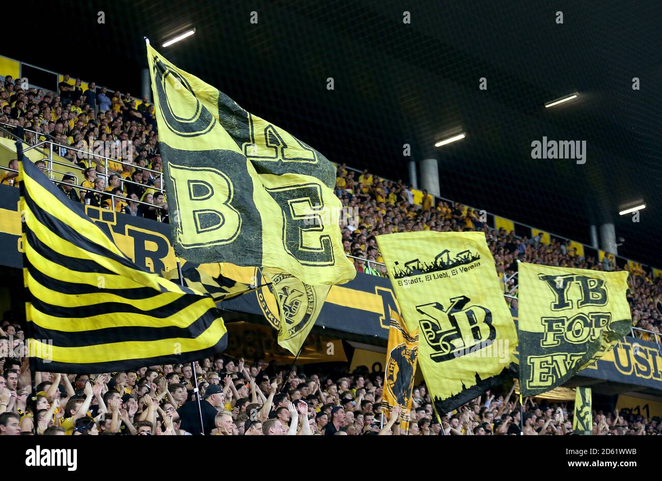 BSC Young Boys fans show their support in the stands during the game Stock Photo