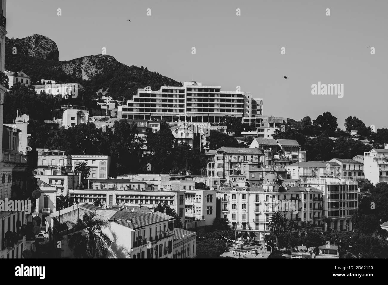 Grayscale shot of Bejaia cityscape, Algeria Stock Photo
