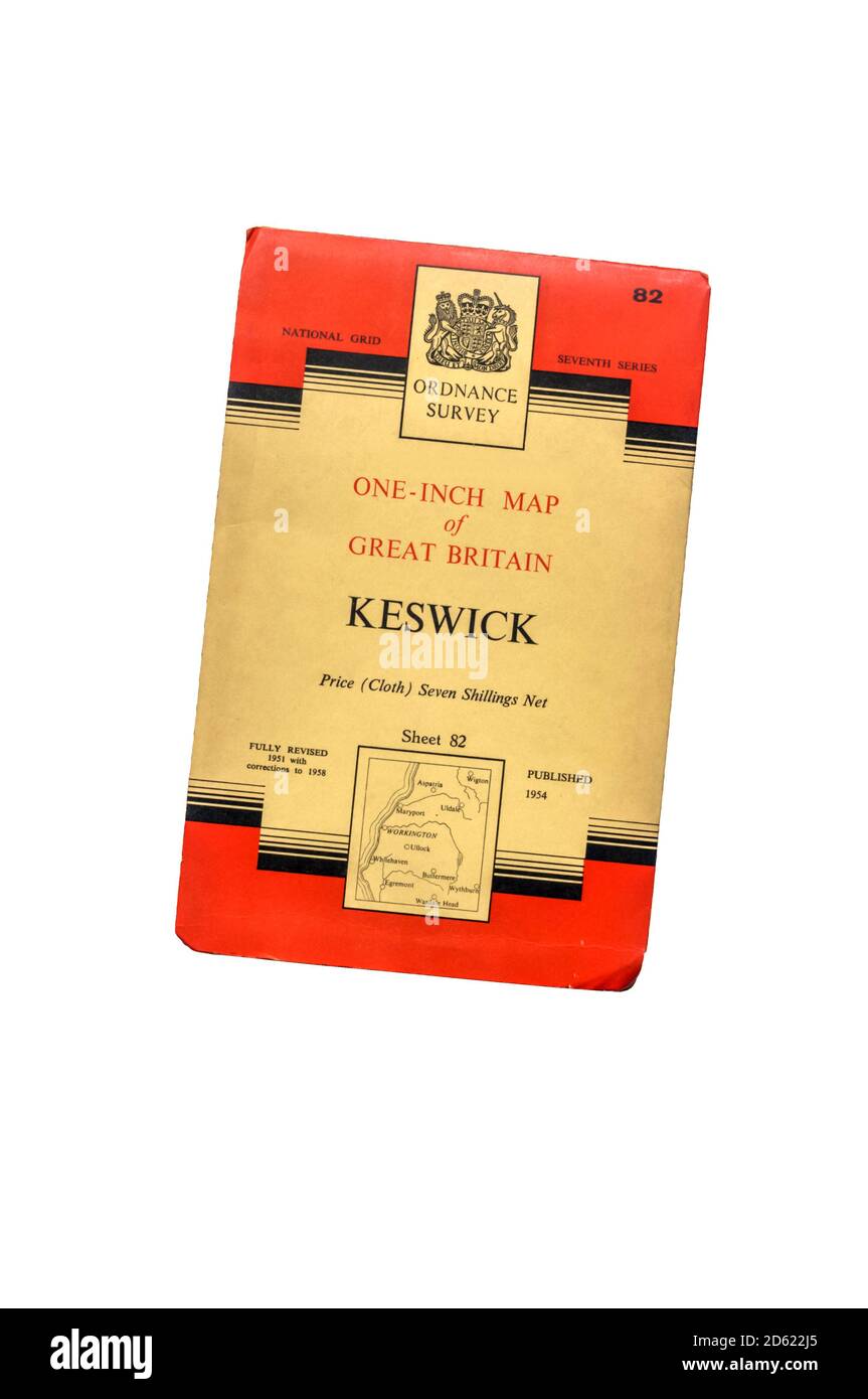 The cover of a 7th Series one-inch OS map of Keswick, published in 1958. Stock Photo