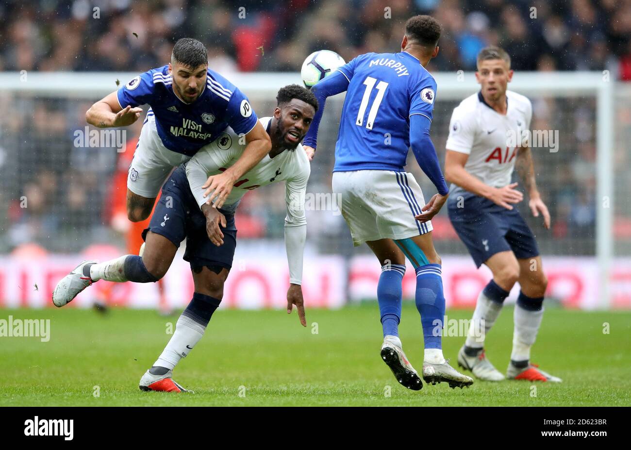 Tottenham Hotspur's Danny Rose (second left) battles for the ball with Cardiff City's Callum Paterson (left) and Josh Murphy Stock Photo