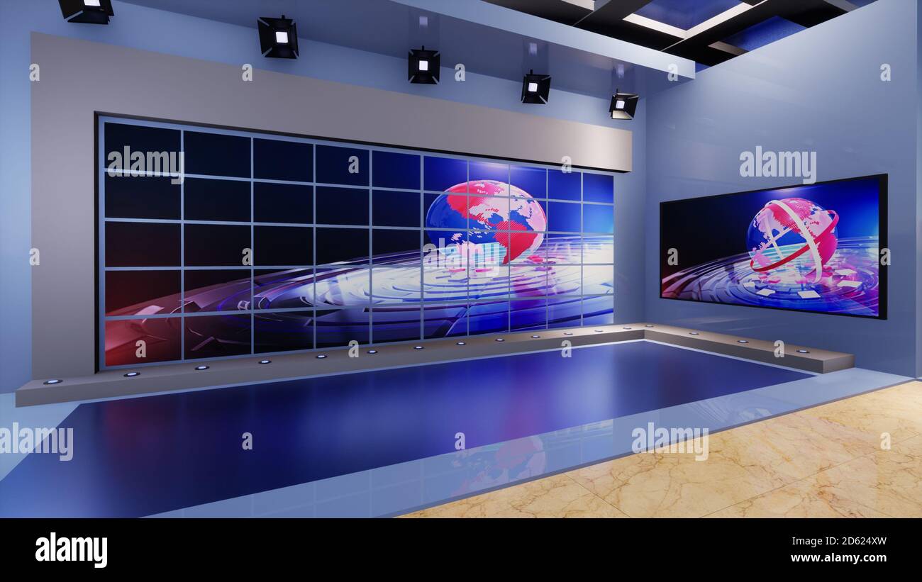 News Studio, Backdrop For TV Shows .TV On  Virtual News Studio  Background, 3d illustration Stock Photo - Alamy