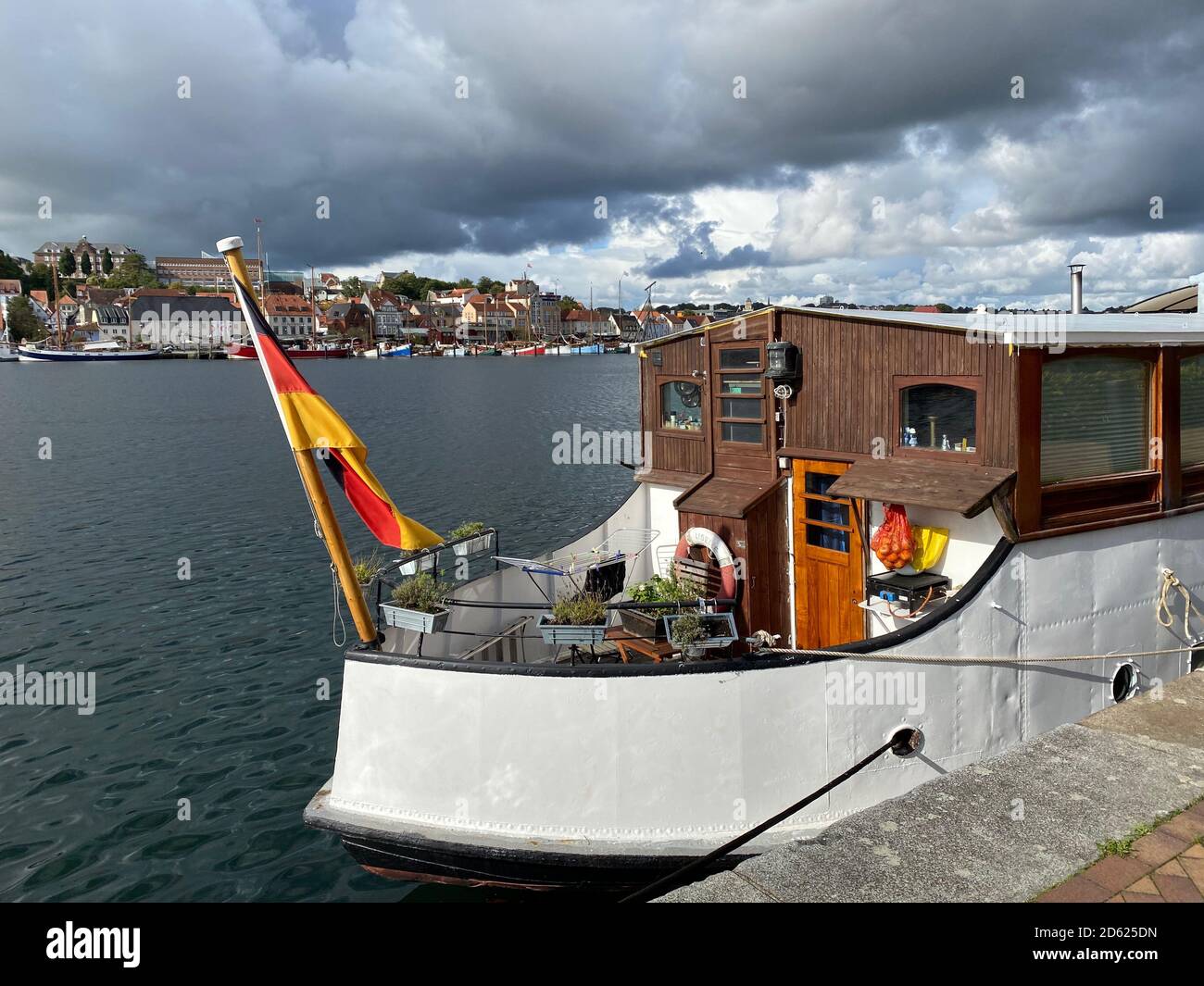 Houseboat, Residential Ships, Flensburg Stock Photo