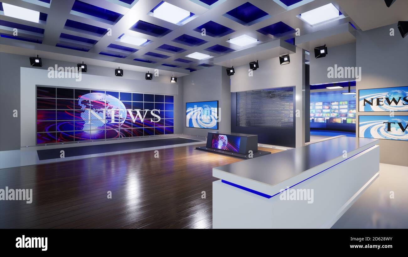 News Studio, Backdrop For TV Shows .TV On  Virtual News Studio  Background, 3d illustration Stock Photo - Alamy