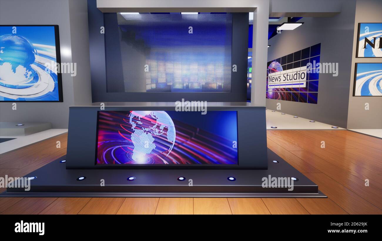 News Studio Backdrop For Tv Shows Tv On Wall 3d Virtual News Studio Background 3d Illustration Stock Photo Alamy