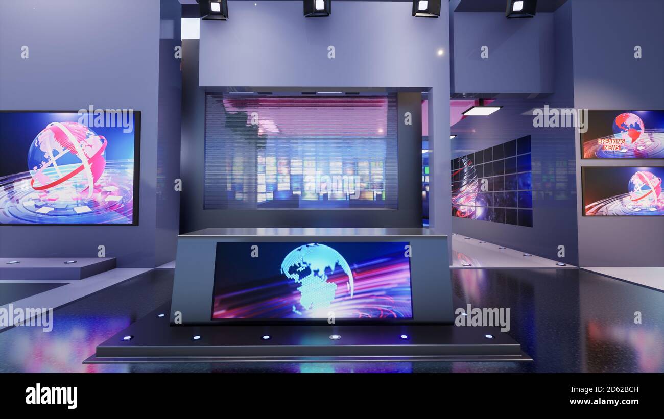 News Studio, Backdrop For TV Shows .TV On  Virtual News Studio  Background, 3d illustration Stock Photo - Alamy