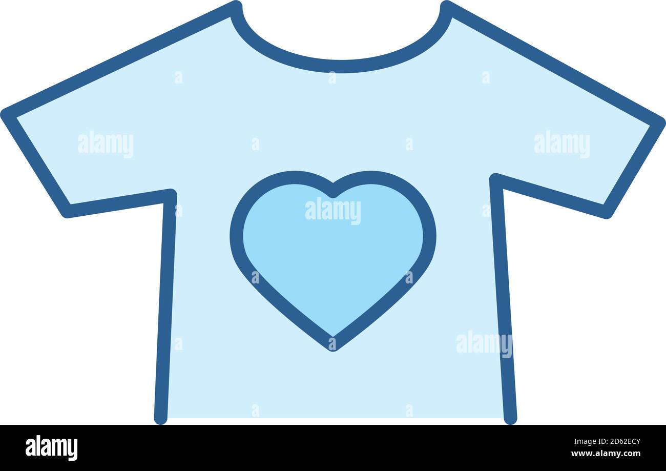 shirt print heart fashion vector illustration line fill blue icon Stock