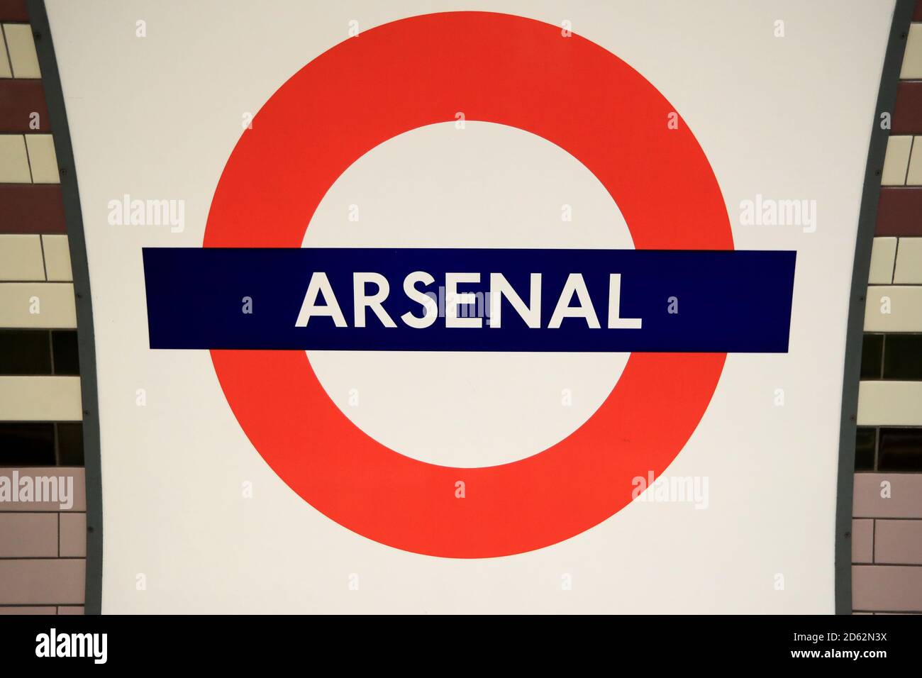 A general view of an Arsenal tube station sign prior to the match Stock ...