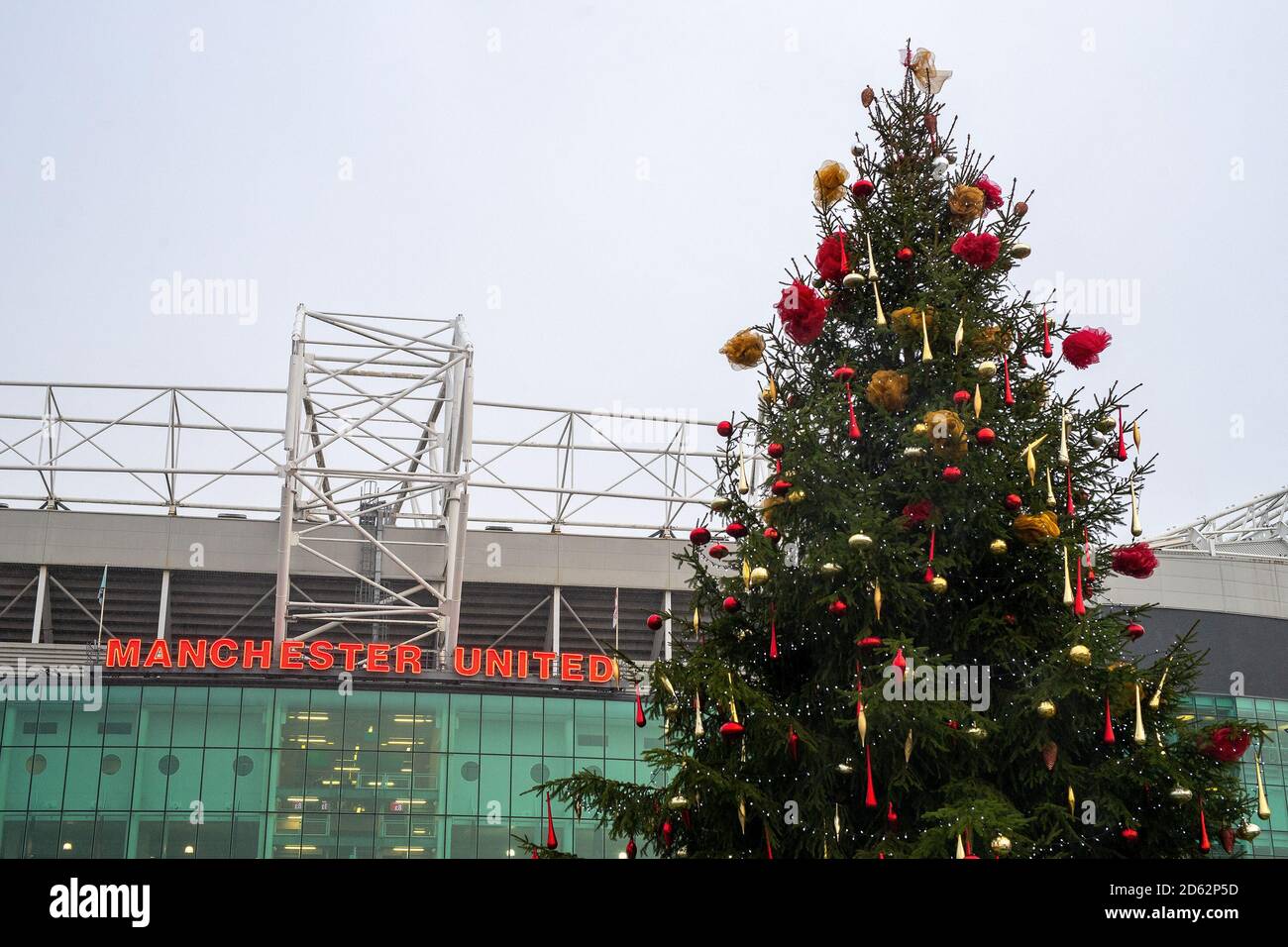 Christmas tree outside Old Trafford before Manchester United's and