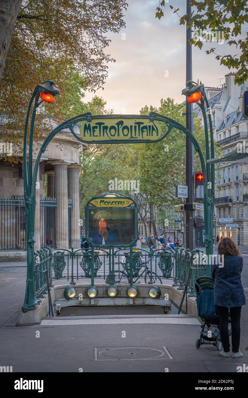 Paris, France - 10 11 2020: Parc Monceau Metro Station in autumn Stock Photo