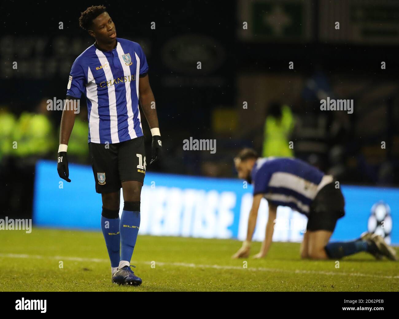 Sheffield Wednesdays Lucas Joao double goalscorer shows dejection after late miss by teammate Sheffield Wednesdays Atdhe Nuhiu (right Stock Photo 