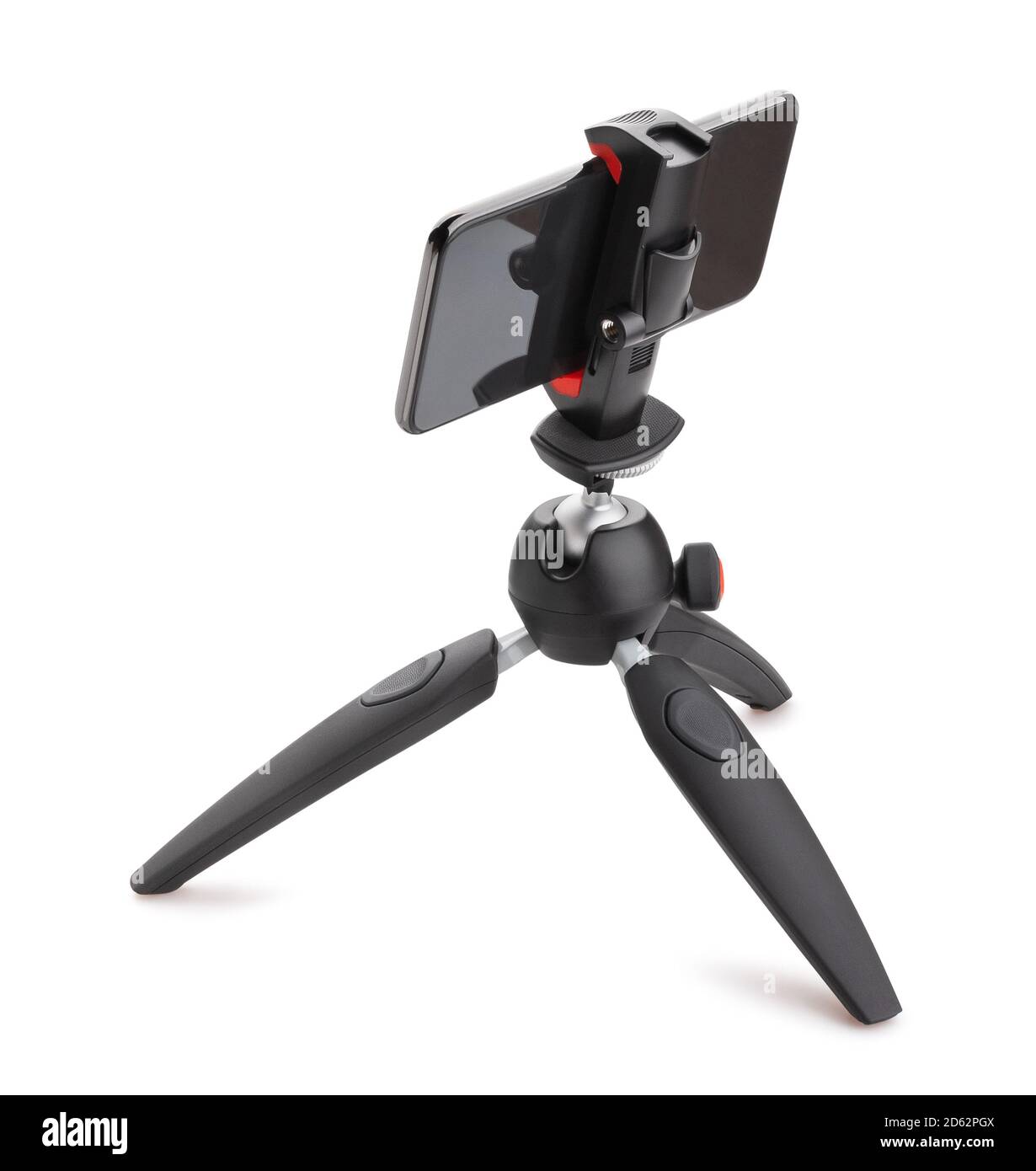 smartphone on tripod stand path isolated on white Stock Photo