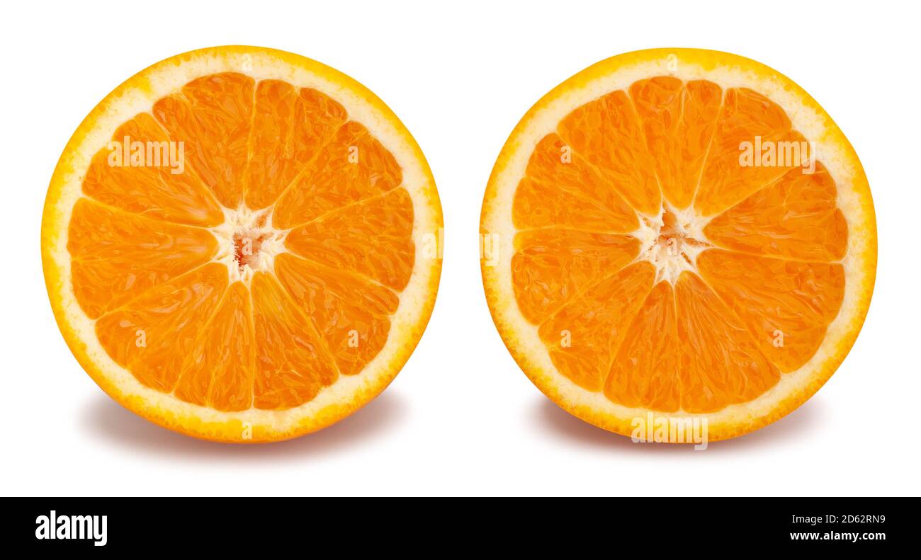sliced orange fruit path isolated on white Stock Photo