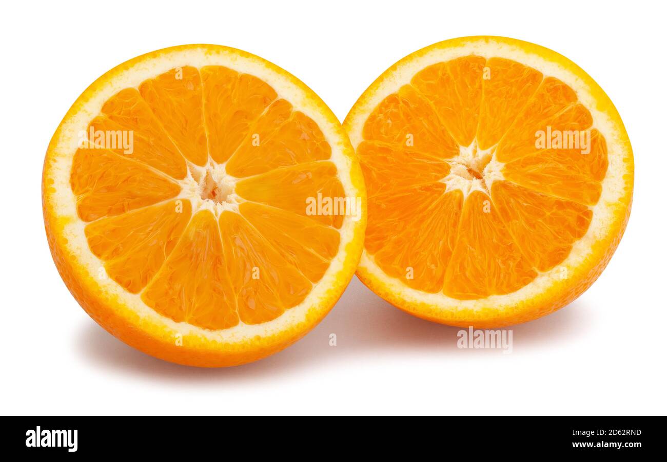 sliced orange fruit path isolated on white Stock Photo
