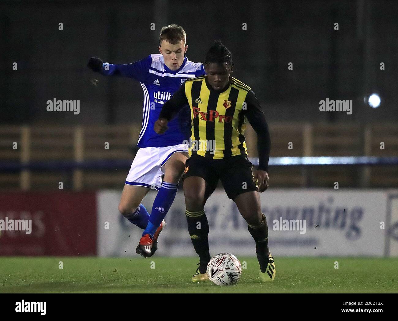 Birmingham City U18's Kyle Hurst (left) and Watford U18's Daniel