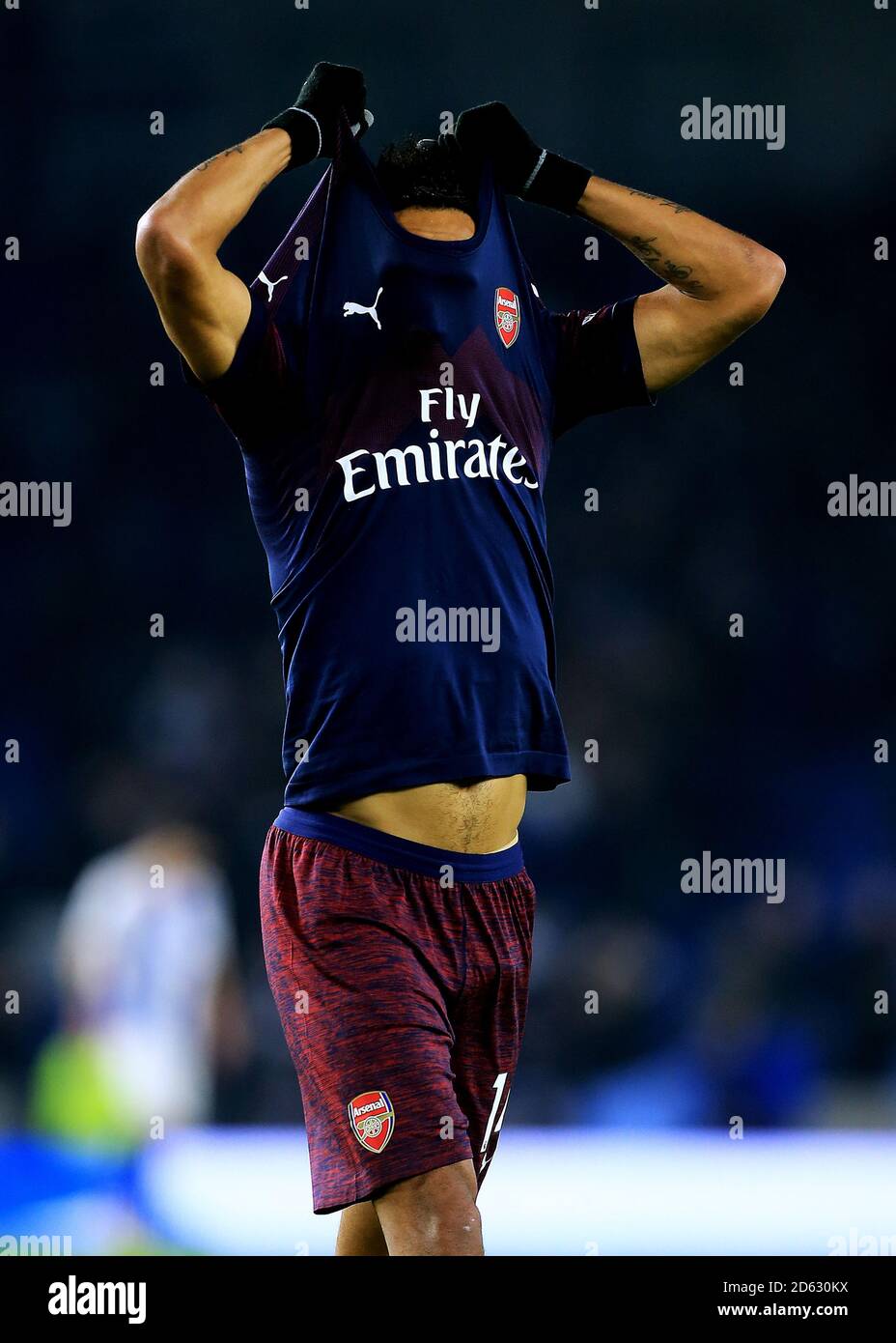 Arsenal's Pierre-Emerick Aubameyang removes his shirt at full time Stock  Photo - Alamy