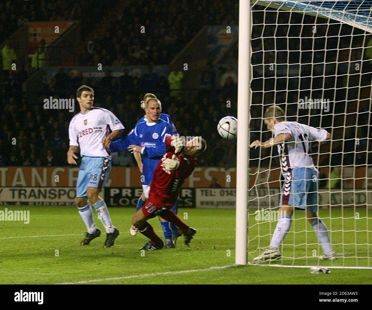 Leicester City's Patrick Kisnorbo (out of pic) scores the equalising goal past Aston Villa goalkeeper Stuart Taylor Stock Photo