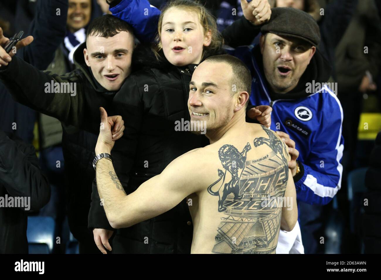 Millwall fans celebrate at fulltime Stock Photo Alamy