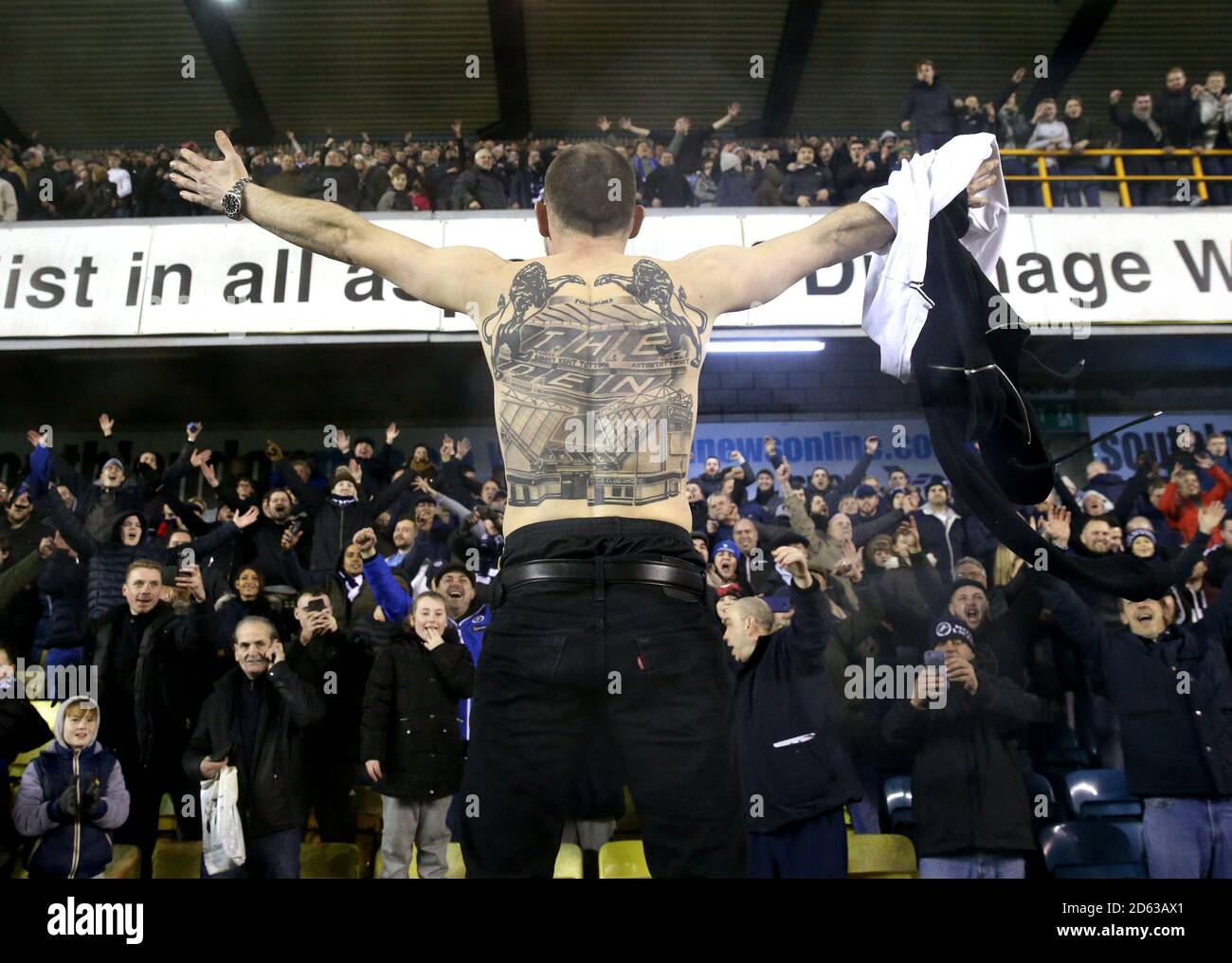 Millwall fans celebrate at full time Stock Photo Alamy